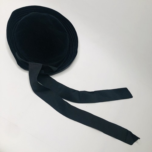 VTG 40s Union Made Three Corner Hat Tricorn, Black w/ Double Ribbon & Elastic - Picture 3 of 12