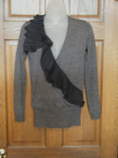 Ann Taylor LOFT Petites Dark Gray Surplice Ruffle Trim Sweater Top - Size XXSP