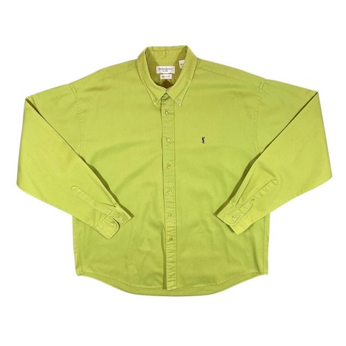 Vintage YSL Yves Saint Laurent Green Long Sleeve Button-Up Cotton Shirt XL XXL