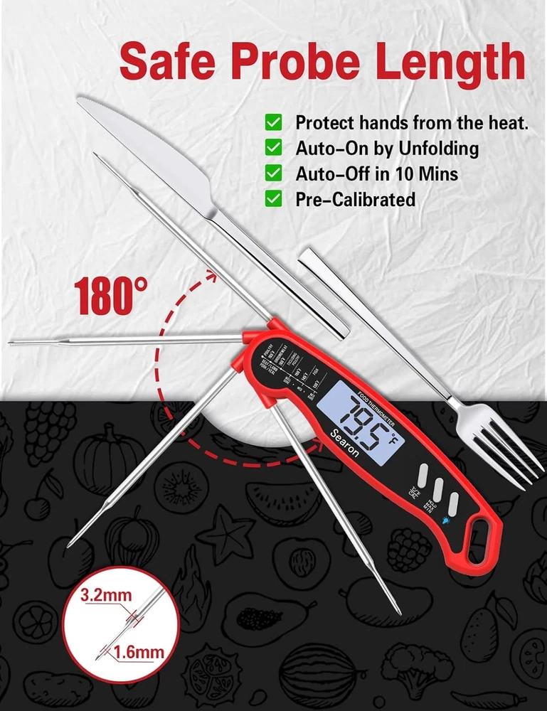 Meat Thermometer,Digital Food Thermometer with Instant Read Out,Backlight and Wa