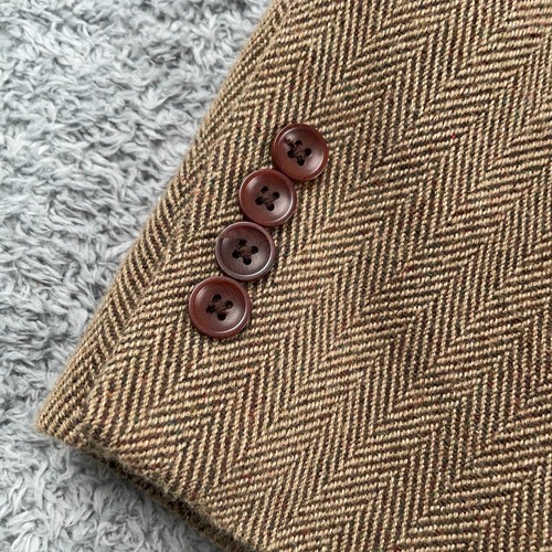VINTAGE Nautica Blazer Mens 46L Brown Wool Herringbone Tweed Sport Coat Made USA - Picture 4 of 18