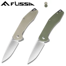 FLISSA Green/Brown Folding Pocket Tactical Knife G10 Handle D2 Blades Liner Lock