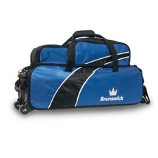 Brunswick EDGE 3 Ball Tote with Tow Wheels Bowling Bag with Shoe Pocket Blue