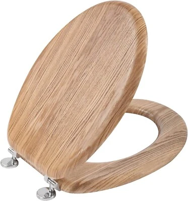 Angel Shield Antibacterial Wooden Toilet Seat Adjustable Hinges - Solid Oak
