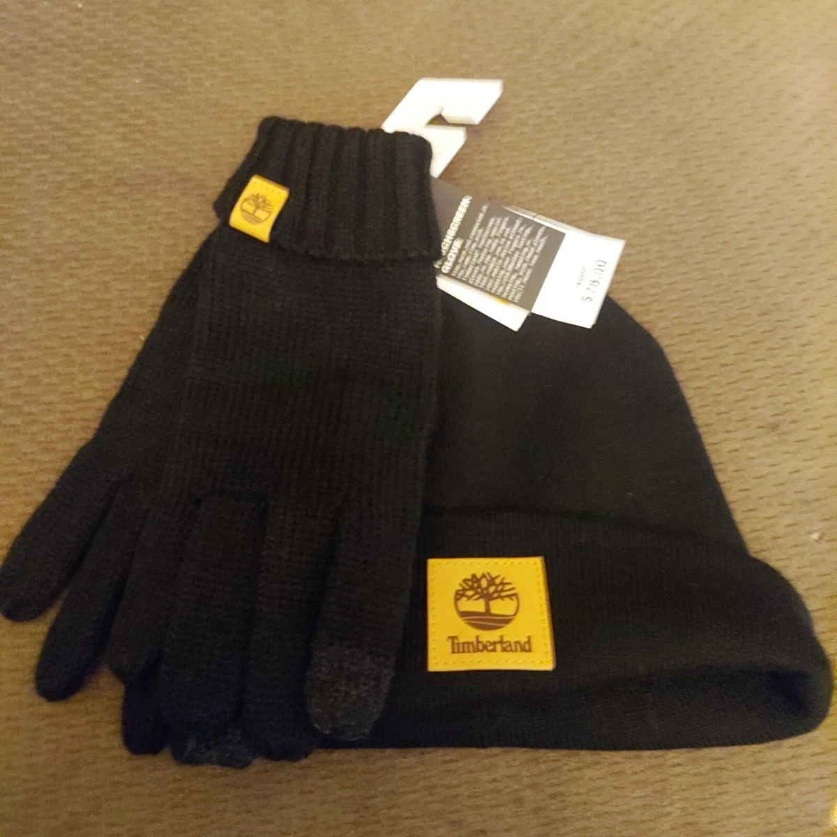 New Timberland Hat & Gloves Set Black Winter Beanie Hat & Touch Gloves |  eBay