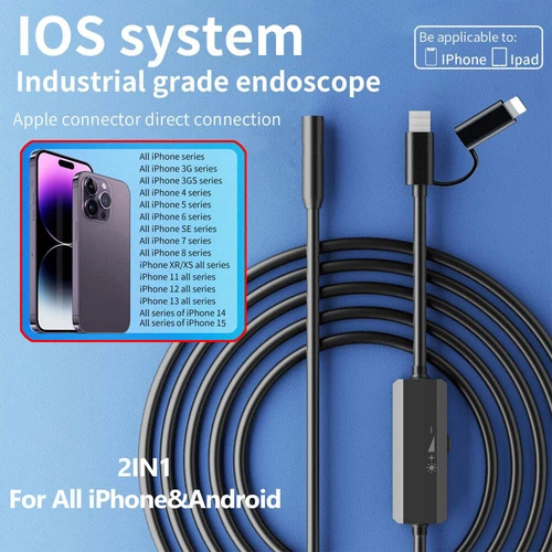 8MM Direct Plug To iPhone 14/13/12 iOS Borescope Endoscope Inspection Camera