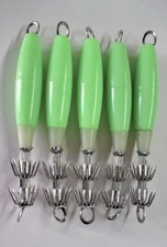 5 Pieces 4" Squid Jigs Luminous Octopus Green Multi-Needle Fishing Baits