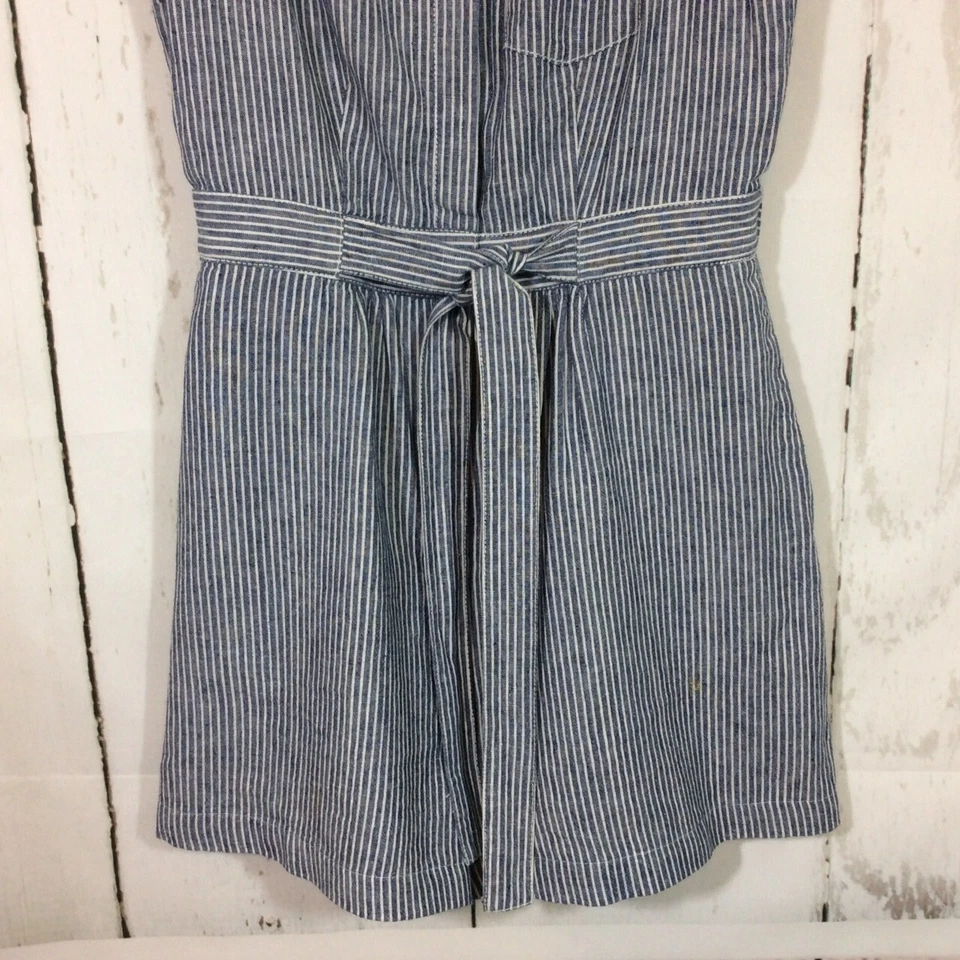 Mameluco Anthropologie Azul Blanco Rayas Talla 0 Seersucker Mezcla de Lino Corbata Frontal Foto 3 de 4