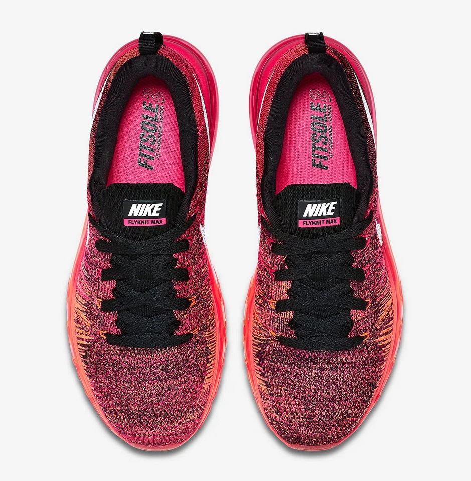 N I K E FLYKNIT MAX 620659-006 Women Size 7.5 Black/White-Pink Foil-Hot Lava - Image 3 of 4