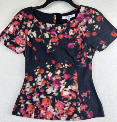 L.K. Bennett London Blouse Top Geometric Pattern Black US Size 2 Silk Blend