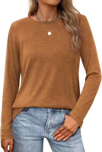 Long Sleeve Shirts for Women Casual Crew Neck Basic Fall Tops Loose Fit Comfy