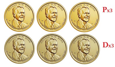 6-Coin (3x P & D pairs) 2020 President George H.W. Bush Presidential Dollar $1