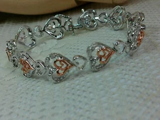 BR SUN Genuine Diamonds Brass Rhodium Rose Heart Link Tennis Bohemian Bracelet