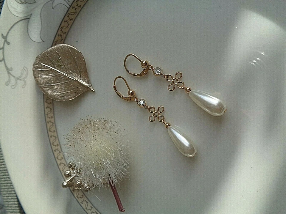 Gold Ohrringe mit Tropfenperlen, Gold Filled, Zirkonia - Bild 2 von 4