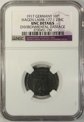 Germany 10 Pfennig 1917 NGC UNC Details Zinc Hagen Lamb-177.1