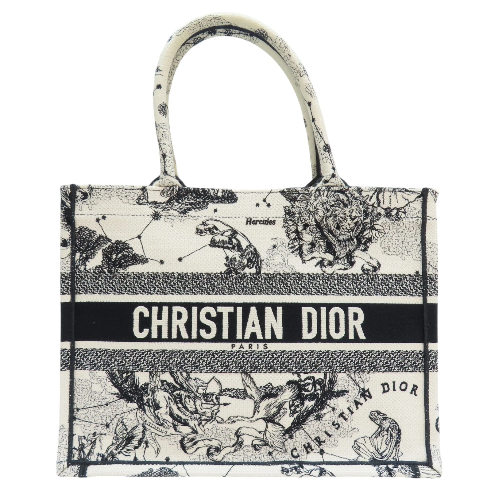 Sac fourre tout moyen DIOR Book Tote bag toile noir blanc