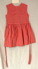 Vintage 60s Girls Red  Pink Stripped Pleated Sleeveless Summer Dress 5-6 Cute