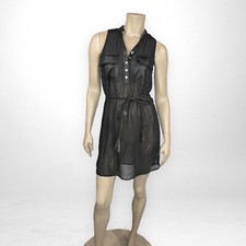 Sheer Black Sleeveless Belted Shirt Dress MEDIUM