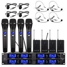 Wireless Microphone System 8 Channel UHF Pro Audio 4 Handheld 4 Headset Lavalier