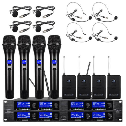 Wireless Microphone System 8 Channel UHF Pro Audio 4 Handheld 4 Headset Lavalier - Picture 1 of 9