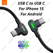 For iPhone 15 iPad Pro Android PD 60W Elbow Dual USB C Type-C Cable Fast Charger