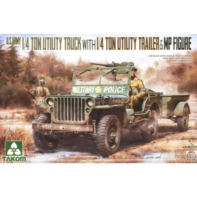 New TAKOM 2126 1/35 U.S. 1/4 Ton Utility Truck with 1/4 Ton Trailer & MP Figure
