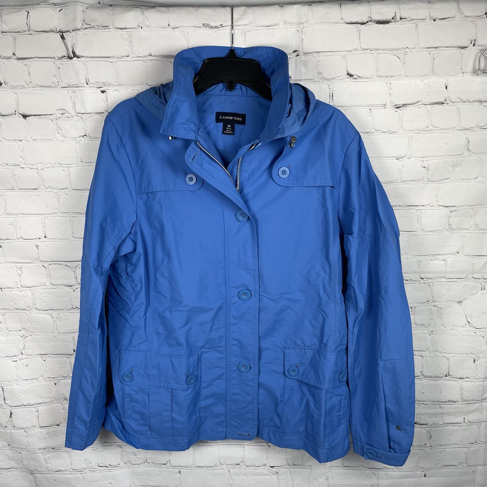 Lands End Blue Windbreaker Raincoat Waterproof Lightweight Jacket Size M  -image