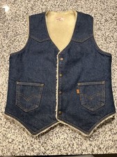 Vintage Levi's Denim Jean Vest Orange Tab Sherpa Lined Trucker sz M Made in USA
