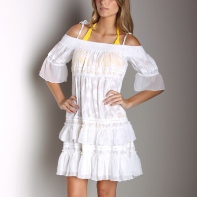 gauze beach cover up dress Womens Turquoise Sea Turtle Print Cotton Tunic Dress  100% Lightweight Gauze Beach Cover Up, Off-Shoulder Resort Wear- LCD3588 S/M