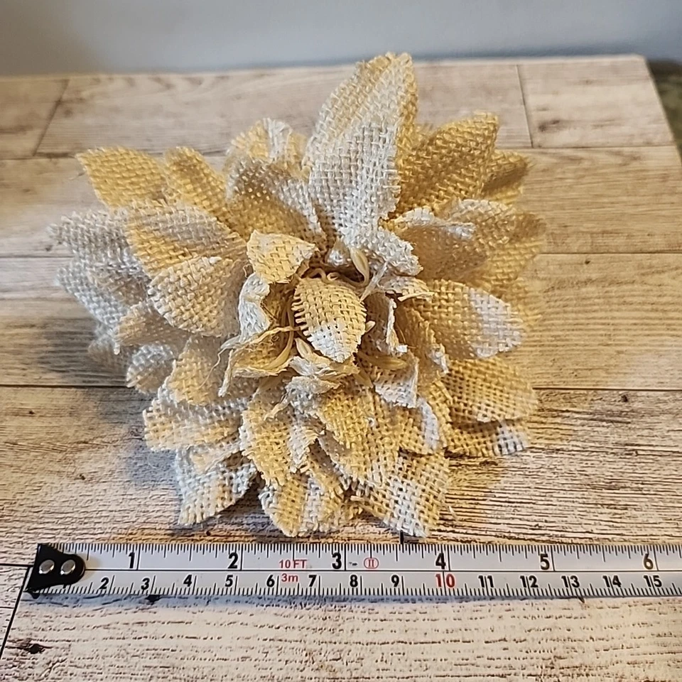 4 flores de yute de arpillera rosa artesanía rústica granja decoración en mal estado Foto 2 de 4