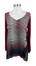 Poeme Citron Santa Monica Burgundy Mixed Media Animal Print Flowing Top S Artsy