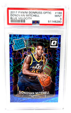 2017 Blue Velocity Rated Rookie DONOVAN MITCHELL RC Basketball Card PSA 9 MINT. rookie card picture