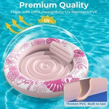 Inflatable Tanning Pool Lounger Float with Protection Tarp, 75" x 75" Pink NEW