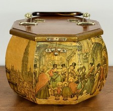 Vintage 60s Anton Pieck Holiday Scenes Decoupage Wooden Box Purse Lucite Handle