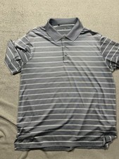 Adidas Golf Shirt Mens Large Gray White Striped Puremotion Polo Short Sleeve L