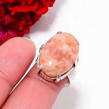 Golden Sunstone - Madagascar Gemstone 925 Sterling Silver Ring S.7 R97723