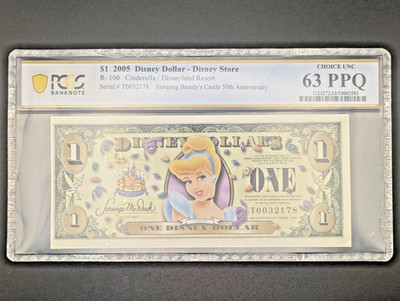 2005 $1 Disney Dollar Cinderella R-100 PCGS 63 PPQ Disney Store 50th Anniv