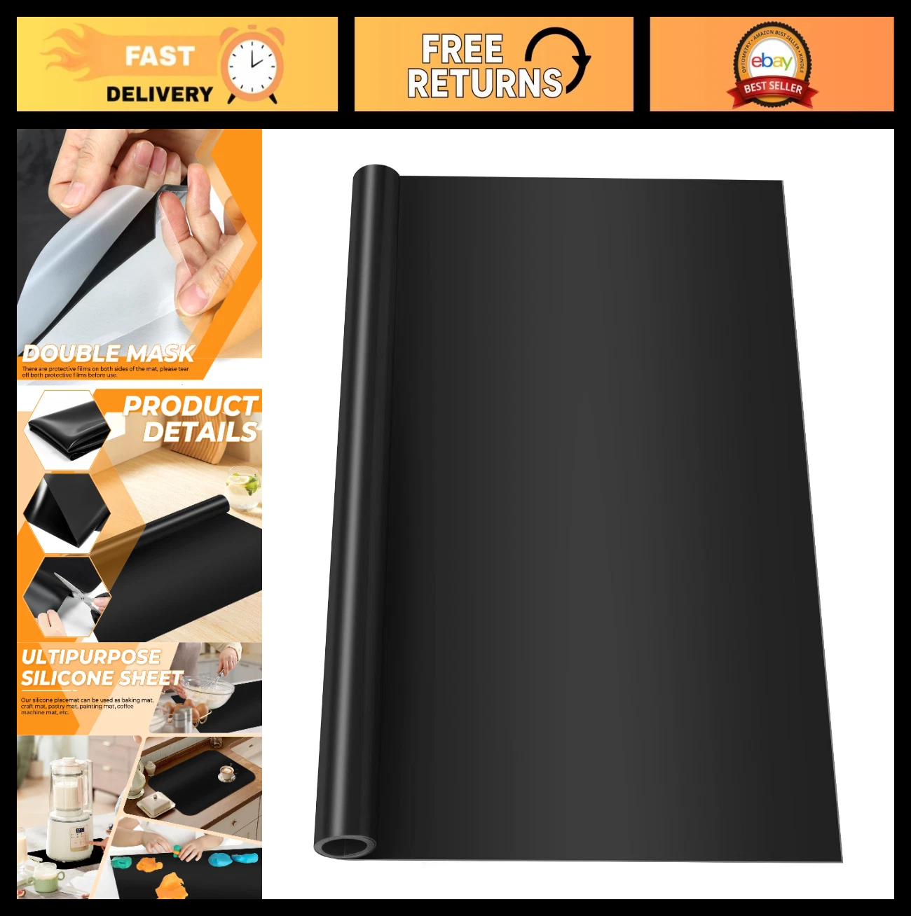 Large Silicone Craft Mat 36"x24" - Thick Heat-Resistant, Washable Pastry Mat for