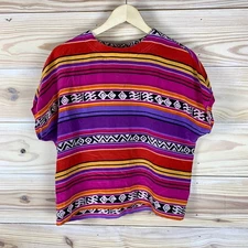 Vtg Adam Douglass Silk Top Retro Colorful Striped Blouse 80s Boxy