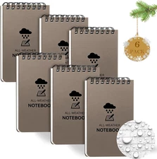 6 Pack Waterproof Notebook, 3 X 5 Pocket Notepad, Top-Spiral Weatherproof Notepa