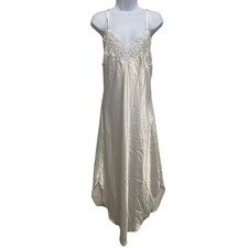 Vtg Y2K White Satin Lace Trim Slip Dress L Fairy Coquette Feminine Delicate