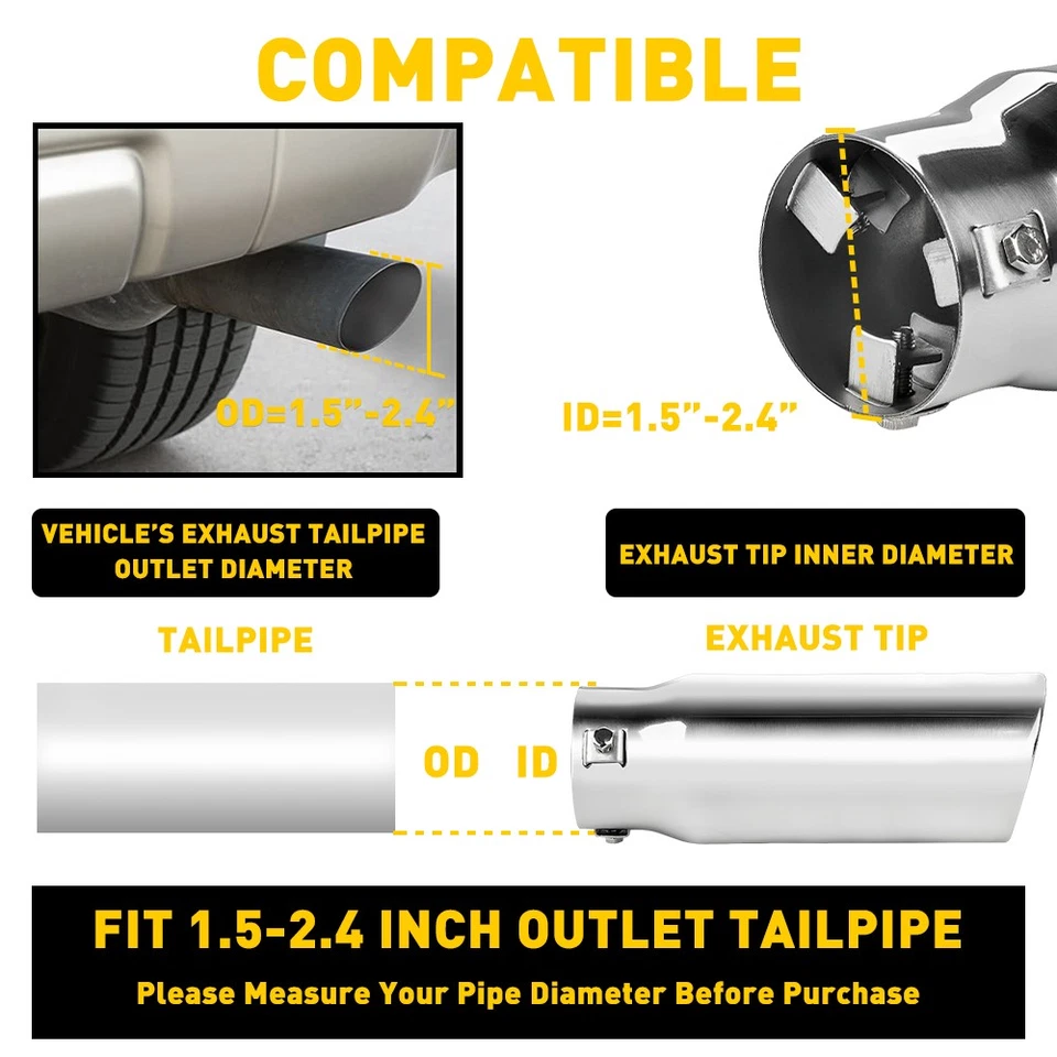 Punta de tubo de escape universal de acero inoxidable para automóvil plateada para tubos de 1,5-2,4 pulgadas Foto 4 de 4