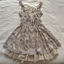 Axes Femme Pink Sewing Print Lace Ruffle Layered Hem Sleeveless Dress M Japan