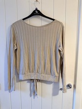 H&M Nude Ribbed Long Sleeve Top | Open Back Detail - Size M (UK 12-14)
