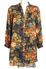 H&M Long-Bluse Damen Bluse Gr. DE 34 blau-hellorange-nude Casual-Look