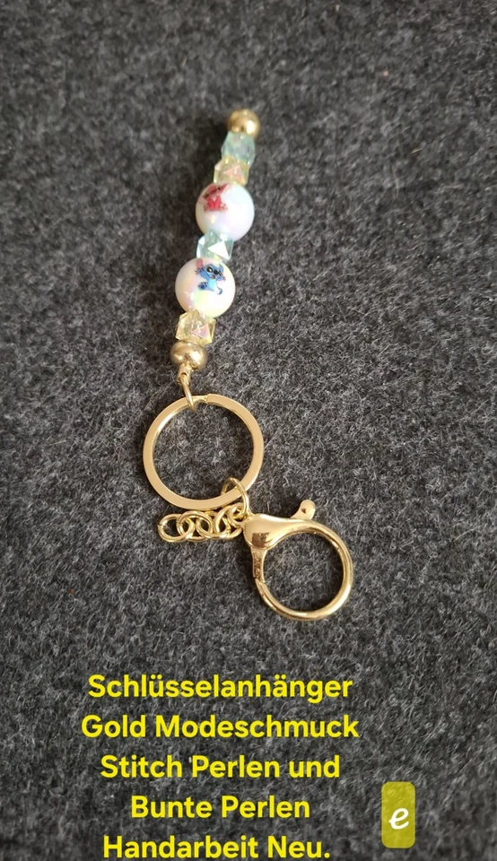 Schlüsselanhänger Gold Modeschmuck Stitch Perlen und Bunte Perlen Länge ca.11,5 - Bild 1 von 1