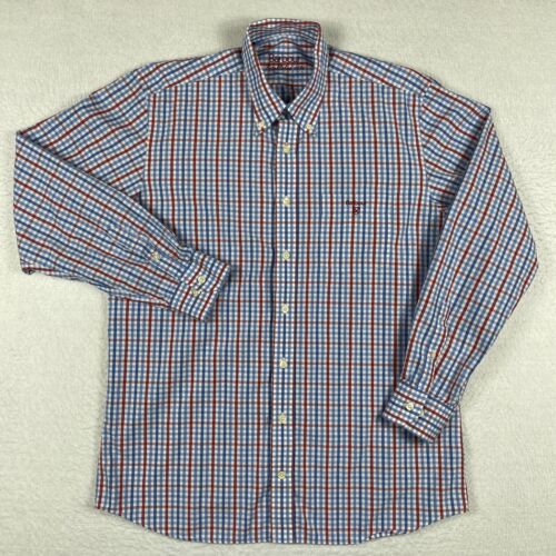 Barbour Shirt Mens Medium Red White Blue Check Casual Preppy Party Office