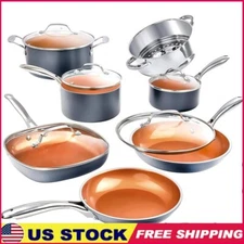 Nonstick Ceramic Cookware Set 12 Piece Pots Pans Dishwasher Safe Oven Safe New