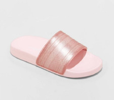 NEW Cat  Jack Kids' Nikko Slip-On Glitter Slide Sandals Blush Size XL 6 