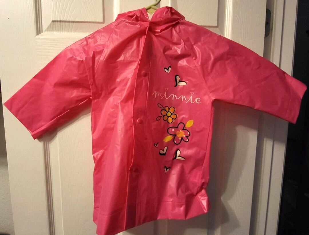 Disney Minnie Mouse Girls Pink Flower Waterproof Hooded Raincoat